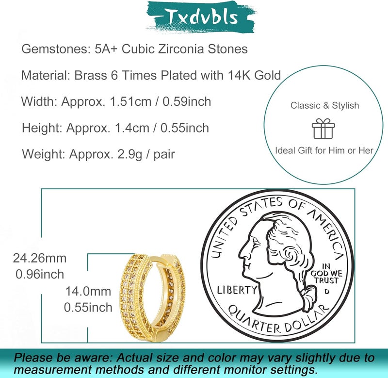 Txdvbls Store Hoop Earrings for Men | 14K Gold Plated Cartilage Huggie Earrings, Hypoallergenic Lightweight CZ Inlaid for Sensitive Ears - Image 5